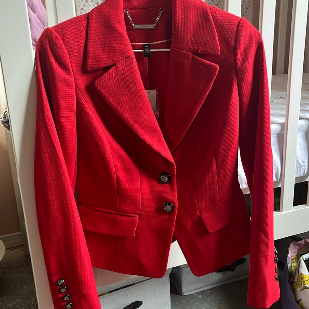 WHBM Red Blazer Luxe Dbl Button Blazer